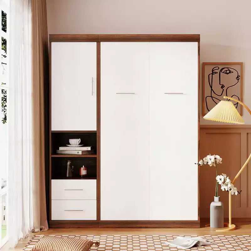 Lit escamotable double/complet en bois avec armoire, armoire lit escamotable murale pliable avec étagères de rangement pour chambre d'amis