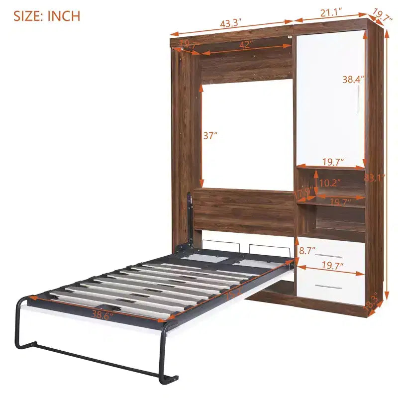 Lit escamotable double/complet en bois avec armoire, armoire lit escamotable murale pliable avec étagères de rangement pour chambre d'amis