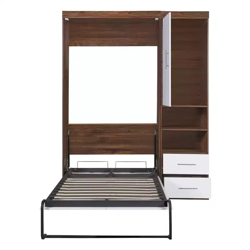 Lit escamotable double/complet en bois avec armoire, armoire lit escamotable murale pliable avec étagères de rangement pour chambre d'amis
