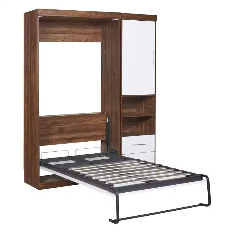 Lit escamotable double/complet en bois avec armoire, armoire lit escamotable murale pliable avec étagères de rangement pour chambre d'amis