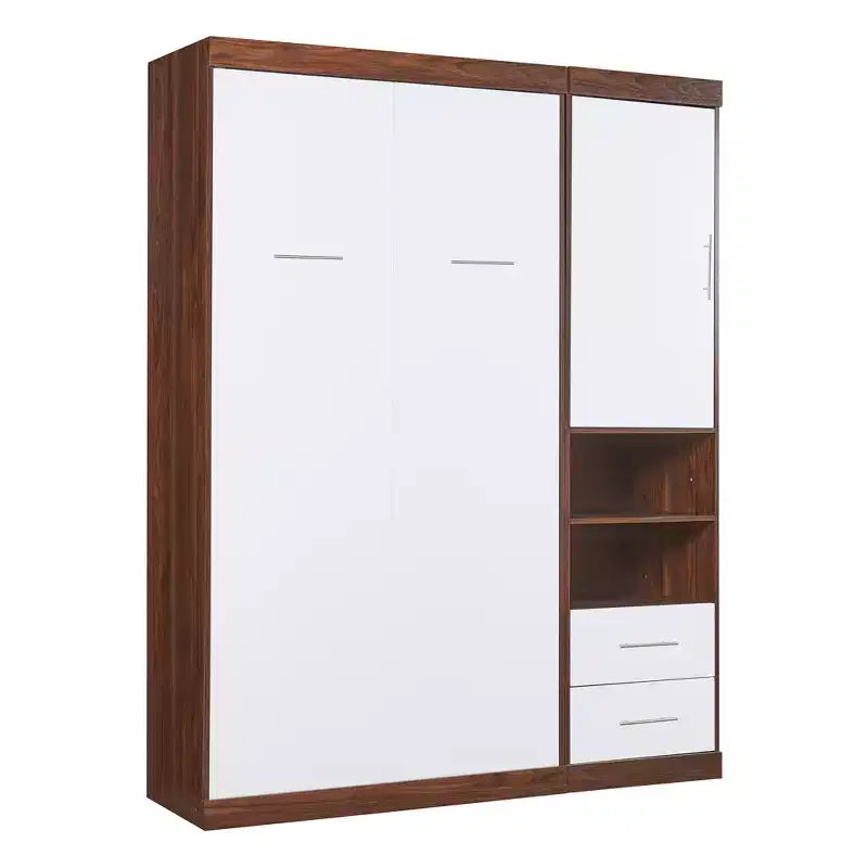 Lit escamotable double/complet en bois avec armoire, armoire lit escamotable murale pliable avec étagères de rangement pour chambre d'amis