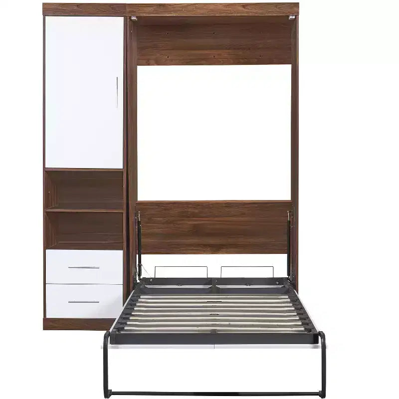 Lit escamotable double/complet en bois avec armoire, armoire lit escamotable murale pliable avec étagères de rangement pour chambre d'amis
