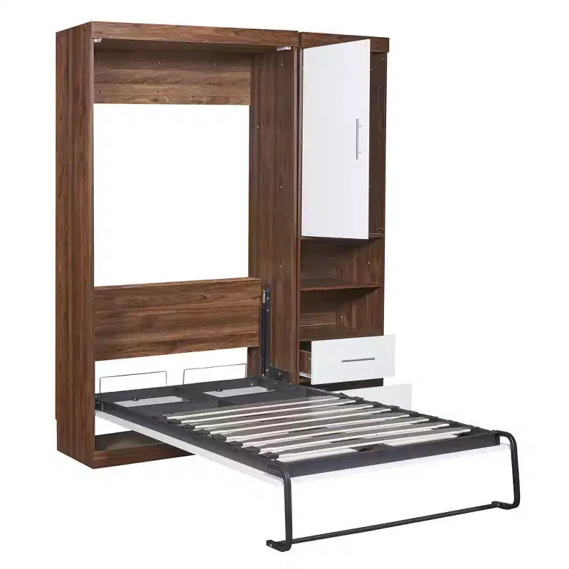 Lit escamotable double/complet en bois avec armoire, armoire lit escamotable murale pliable avec étagères de rangement pour chambre d'amis