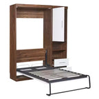 Lit escamotable double/complet en bois avec armoire, armoire lit escamotable murale pliable avec étagères de rangement pour chambre d'amis