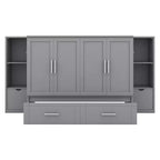 Lit escamotable Queen/Full avec armoire de rangement, Cadre de lit plateforme en bois avec étagères et tiroirs