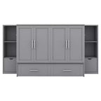 Lit escamotable Queen/Full avec armoire de rangement, Cadre de lit plateforme en bois avec étagères et tiroirs