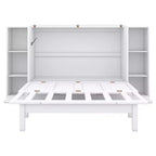 Lit escamotable Queen/Full avec armoire de rangement, Cadre de lit plateforme en bois avec étagères et tiroirs