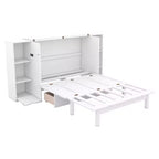 Lit escamotable Queen/Full avec armoire de rangement, Cadre de lit plateforme en bois avec étagères et tiroirs