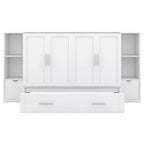 Lit escamotable Queen/Full avec armoire de rangement, Cadre de lit plateforme en bois avec étagères et tiroirs