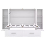 Lit escamotable Queen/Full avec armoire de rangement, Cadre de lit plateforme en bois avec étagères et tiroirs