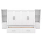 Lit escamotable Queen/Full avec armoire de rangement, Cadre de lit plateforme en bois avec étagères et tiroirs