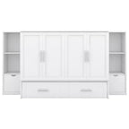 Lit escamotable Queen/Full avec armoire de rangement, Cadre de lit plateforme en bois avec étagères et tiroirs