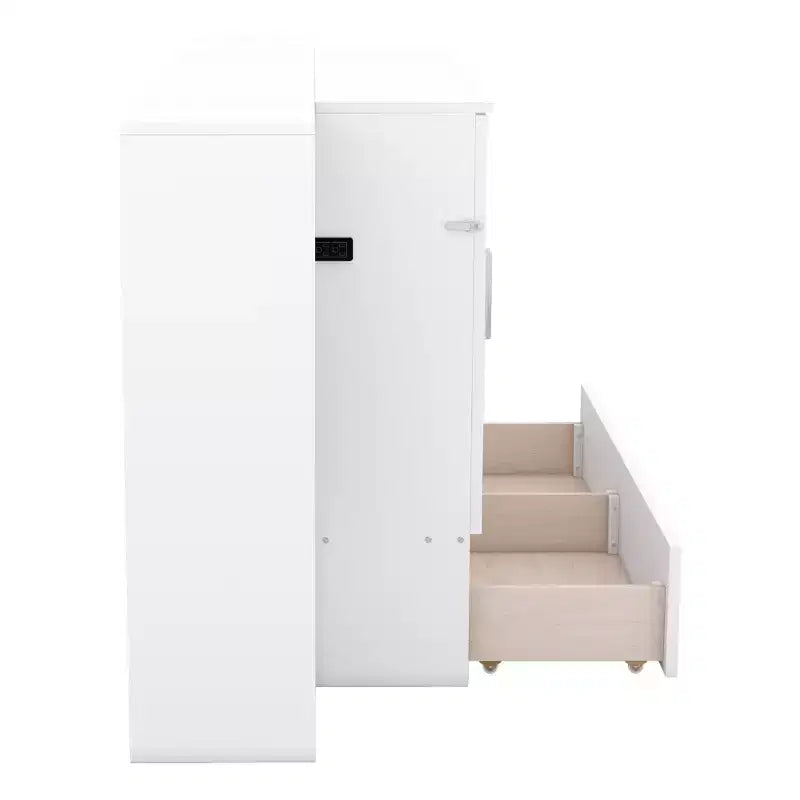 Lit escamotable Queen/Full avec armoire de rangement, Cadre de lit plateforme en bois avec étagères et tiroirs