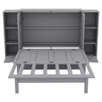 Lit escamotable Queen/Full avec armoire de rangement, Cadre de lit plateforme en bois avec étagères et tiroirs