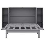 Lit escamotable Queen/Full avec armoire de rangement, Cadre de lit plateforme en bois avec étagères et tiroirs