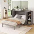 Queen/Full Murphy Bed Foldable into Cabinet, Wooden Platform Bedframe with Shelves, Drawers