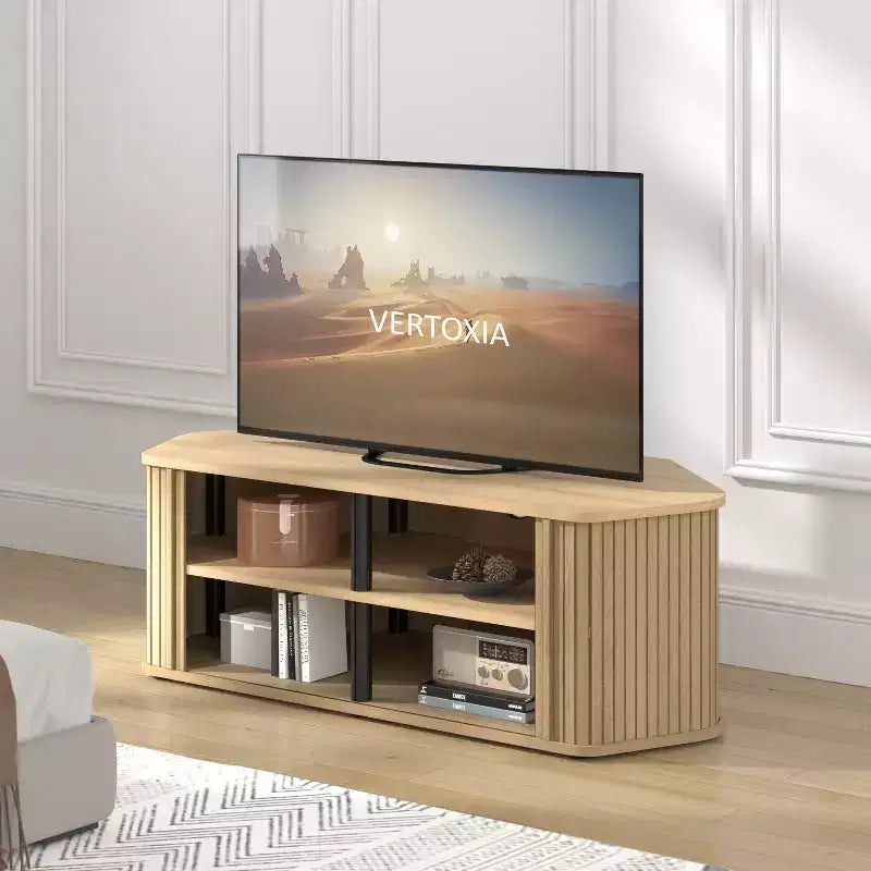 Meuble TV d'angle Galano avec portes cannelées 43,3 L 20,0 P 14,8 H