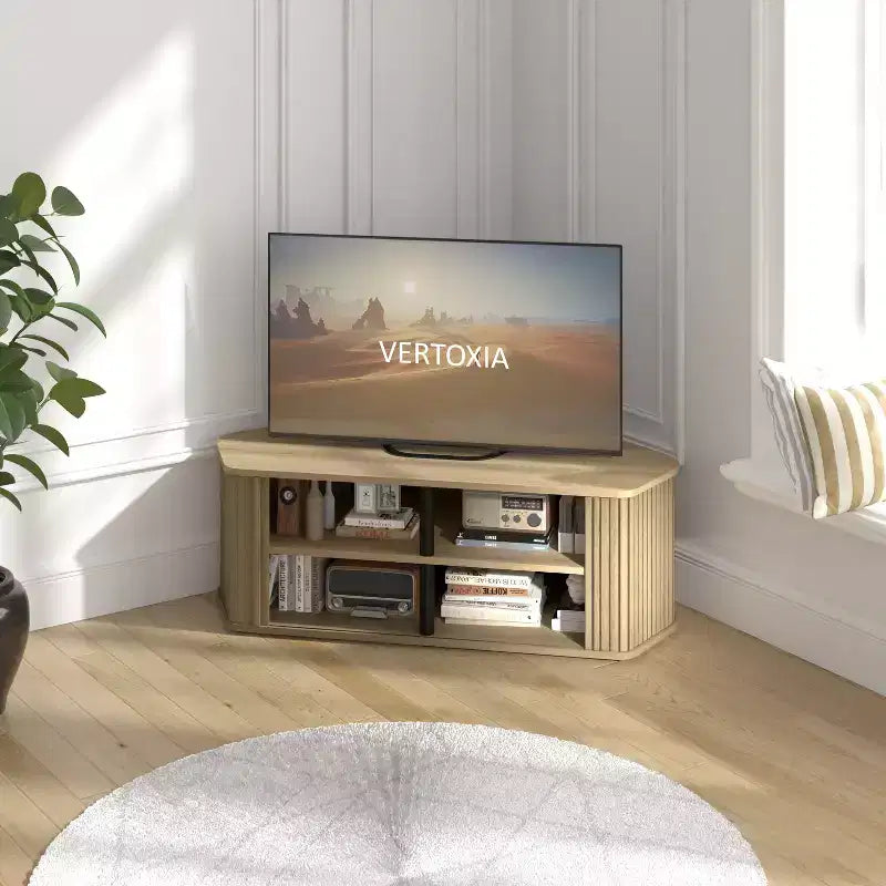 Meuble TV d'angle Galano avec portes cannelées 43,3 L 20,0 P 14,8 H
