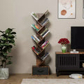 9-Tier Tree Bookshelf, Tall Narrow Floor Bookcase with Storage Drawer, Organizer for Books, CDs, Bedroom, Living Room, Home Office