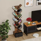 Bibliothèque Arbre à 9 niveaux, Étagère étroite et haute avec tiroir de rangement, Organisateur de livres, CD, pour Chambre, Salon, Bureau à domicile