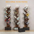 Bibliothèque Arbre à 9 niveaux, Étagère étroite et haute avec tiroir de rangement, Organisateur de livres, CD, pour Chambre, Salon, Bureau à domicile