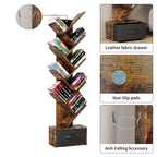 Bibliothèque Arbre à 9 niveaux, Étagère étroite et haute avec tiroir de rangement, Organisateur de livres, CD, pour Chambre, Salon, Bureau à domicile