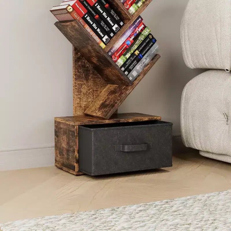 Bibliothèque Arbre à 9 niveaux, Étagère étroite et haute avec tiroir de rangement, Organisateur de livres, CD, pour Chambre, Salon, Bureau à domicile