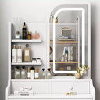 Coiffeuse avec miroir et lumière, Table de maquillage avec support pour sèche-cheveux, Coiffeuse avec chaise et 3 tiroirs