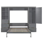 Lit escamotable Queen size avec 2 placards latéraux, tiroirs et étagères, lit mural pliant pour chambre d'amis, chambre à coucher, bureau.