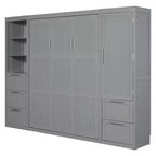 Lit escamotable Queen size avec 2 placards latéraux, tiroirs et étagères, lit mural pliant pour chambre d'amis, chambre à coucher, bureau.