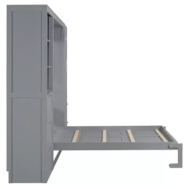 Lit escamotable Queen size avec 2 placards latéraux, tiroirs et étagères, lit mural pliant pour chambre d'amis, chambre à coucher, bureau.