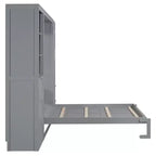 Lit escamotable Queen size avec 2 placards latéraux, tiroirs et étagères, lit mural pliant pour chambre d'amis, chambre à coucher, bureau.