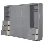Lit escamotable Queen size avec 2 placards latéraux, tiroirs et étagères, lit mural pliant pour chambre d'amis, chambre à coucher, bureau.