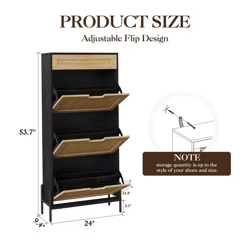 Meuble à chaussures avec 3 portes basculantes, Meuble à chaussures avec étagère réglable, Organisateur de chaussures pour entrée, couloir, salon