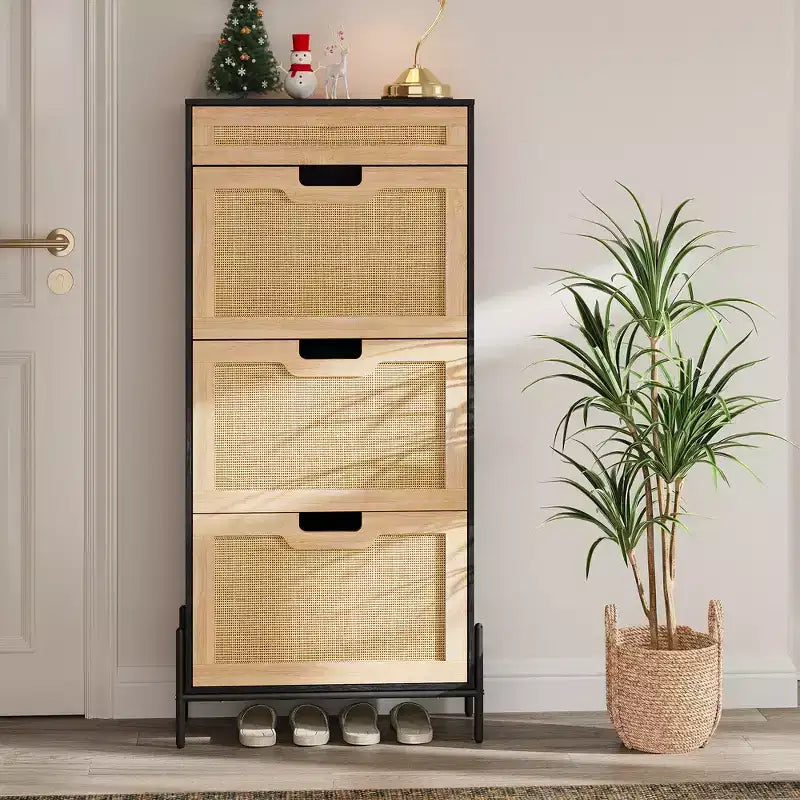Meuble à chaussures avec 3 portes basculantes, Meuble à chaussures avec étagère réglable, Organisateur de chaussures pour entrée, couloir, salon