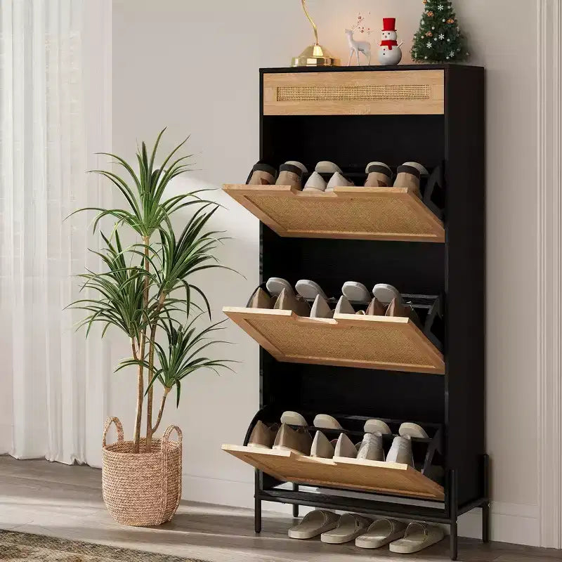Meuble à chaussures avec 3 portes basculantes, Meuble à chaussures avec étagère réglable, Organisateur de chaussures pour entrée, couloir, salon