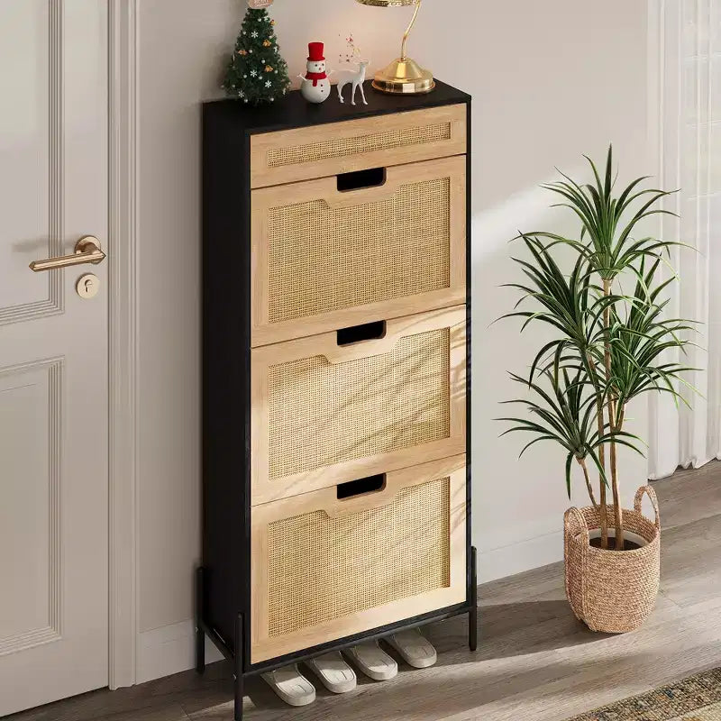 Meuble à chaussures avec 3 portes basculantes, Meuble à chaussures avec étagère réglable, Organisateur de chaussures pour entrée, couloir, salon