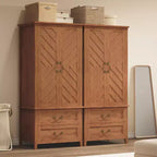 Armoire penderie en V avec 2 portes et 2 tiroirs, 180,5 cm, Armoire de rangement haute en bois de style rustique pour chambre à coucher avec tringle de suspension, Grande capacité