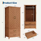 Armoire penderie en V avec 2 portes et 2 tiroirs, 180,5 cm, Armoire de rangement haute en bois de style rustique pour chambre à coucher avec tringle de suspension, Grande capacité