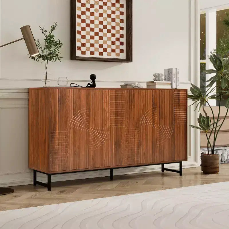 GDFStudio Pina Armoire de rangement moderne en bois de style Mid-Century de 150 cm avec 4 portes et 8 compartiments