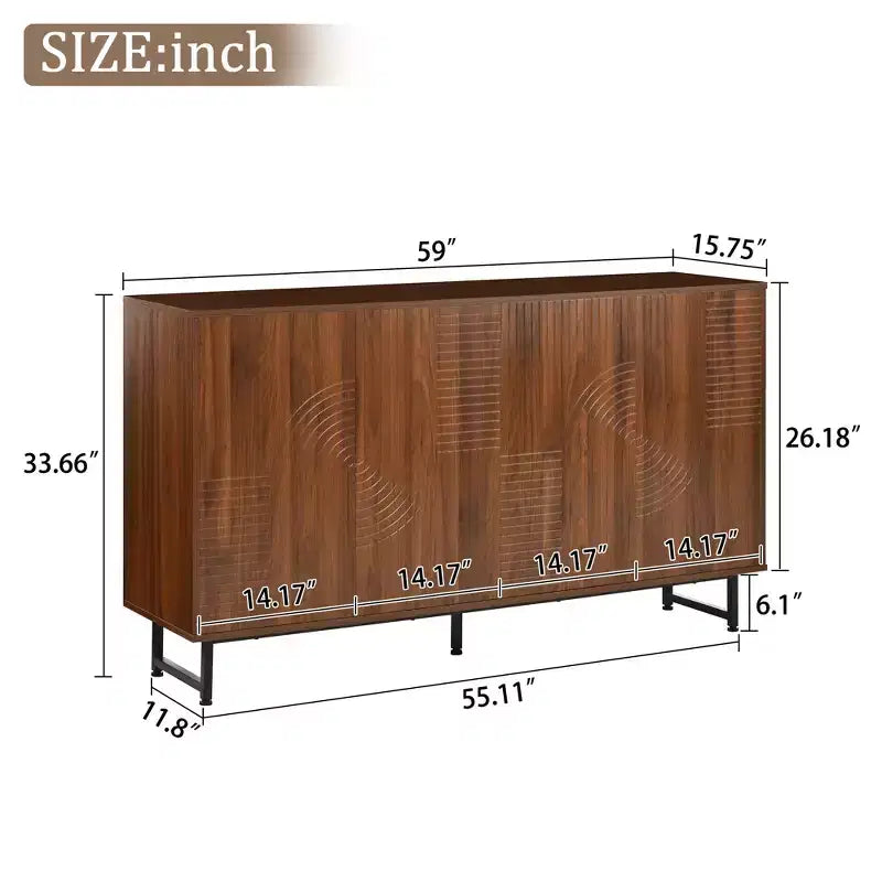 GDFStudio Pina Armoire de rangement moderne en bois de style Mid-Century de 150 cm avec 4 portes et 8 compartiments