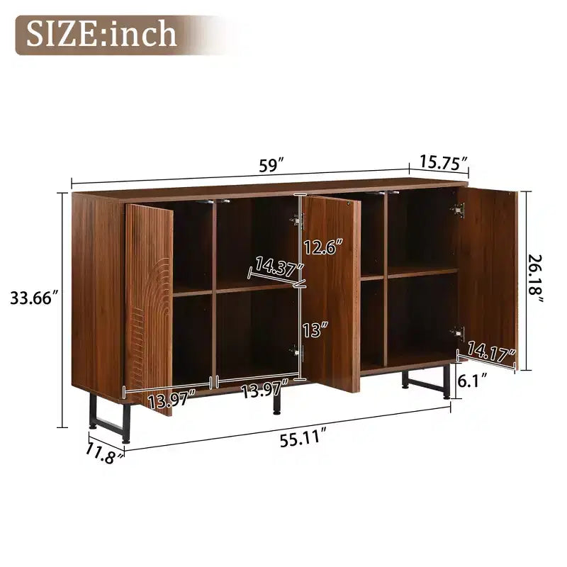 GDFStudio Pina Armoire de rangement moderne en bois de style Mid-Century de 150 cm avec 4 portes et 8 compartiments