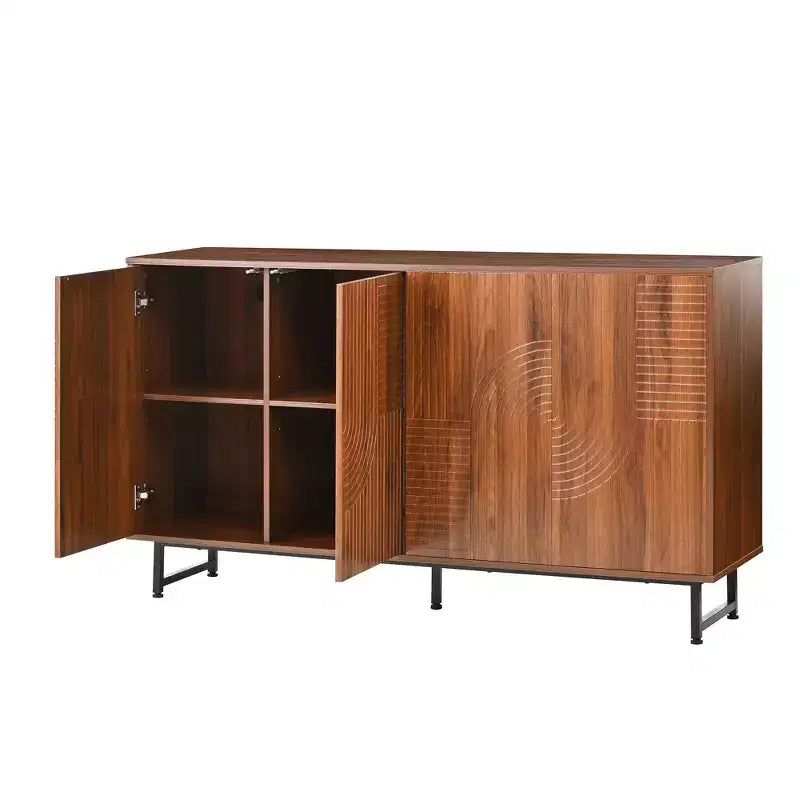 GDFStudio Pina Armoire de rangement moderne en bois de style Mid-Century de 150 cm avec 4 portes et 8 compartiments