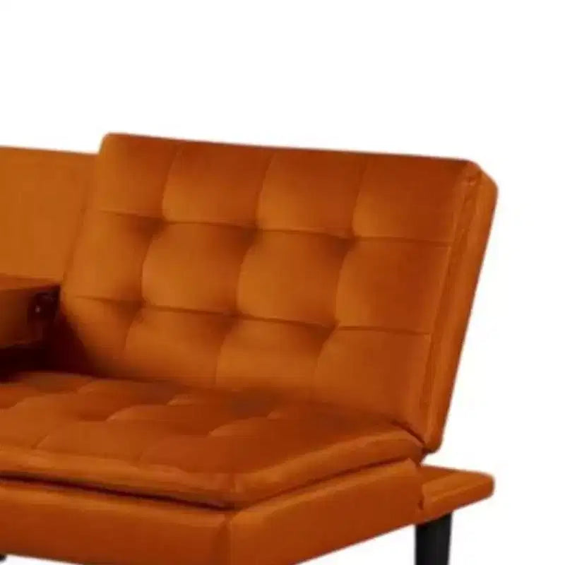 Canapé-lit futon Royal Hampton, plateau rabattable, porte-gobelets, similicuir orange