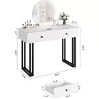 Coiffeuse avec miroir et éclairage, luminosité réglable, table de coiffeuse moderne avec 2 tiroirs pour chambre à coucher, dressing