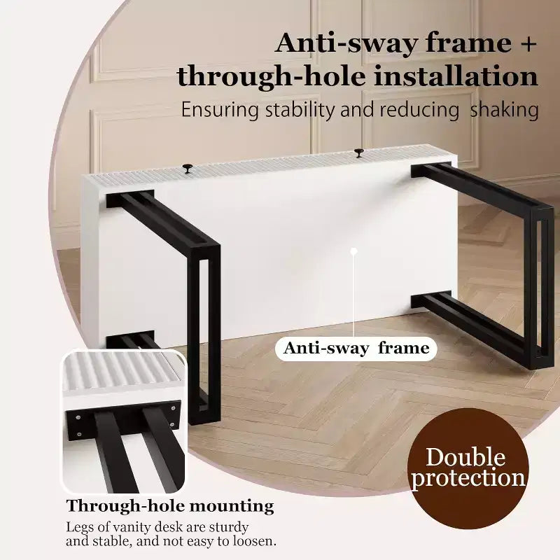 Coiffeuse avec miroir et éclairage, luminosité réglable, table de coiffeuse moderne avec 2 tiroirs pour chambre à coucher, dressing