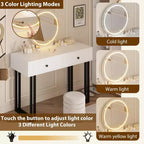 Coiffeuse avec miroir et éclairage, luminosité réglable, table de coiffeuse moderne avec 2 tiroirs pour chambre à coucher, dressing
