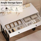 Coiffeuse avec miroir et éclairage, luminosité réglable, table de coiffeuse moderne avec 2 tiroirs pour chambre à coucher, dressing