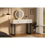 Coiffeuse avec miroir et éclairage, luminosité réglable, table de coiffeuse moderne avec 2 tiroirs pour chambre à coucher, dressing