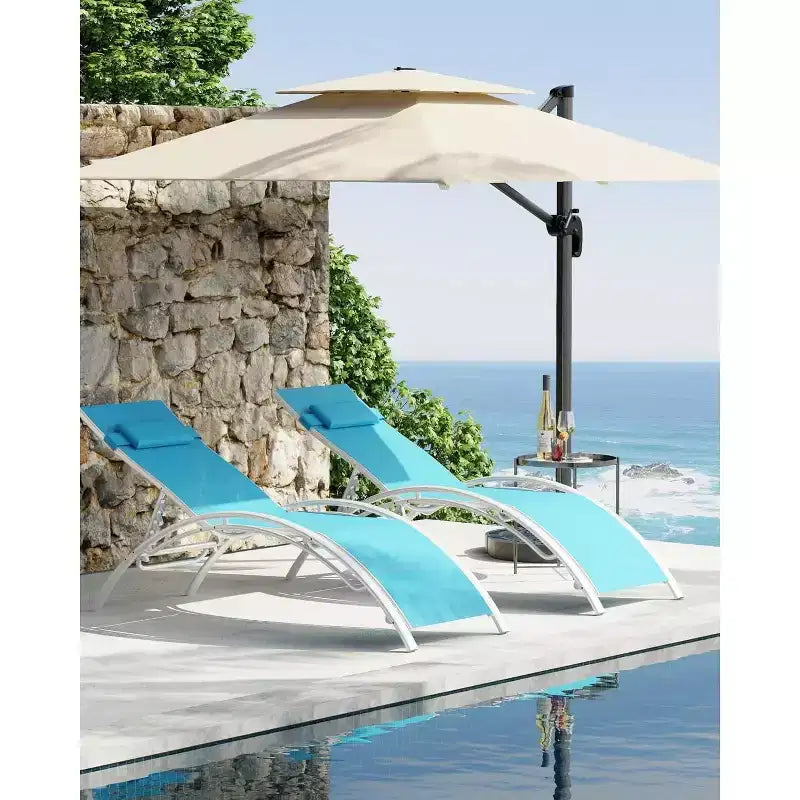 COZONY Lot de 2 chaises longues de patio, chaises inclinables d'extérieur avec dossier réglable en maille textilène pour piscine, balcon et jardin